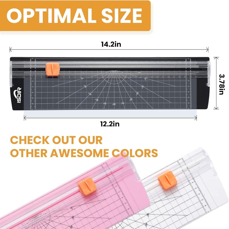 ISDIR A4 Paper Cutter Slicer, 12 Inch Paper Trimmer Scrapbooking Tool Supplies with Security Safeguard and Side Ruler, Portable Paper Slicer for Craft Paper, Label, Photo, Cardstock (Black) - Image 3